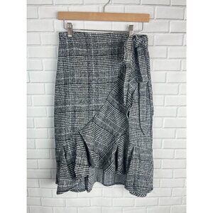 Skirt Womens M Black Wrap Tartan Plaid Flannel Soft Ruffle Secretary Office City